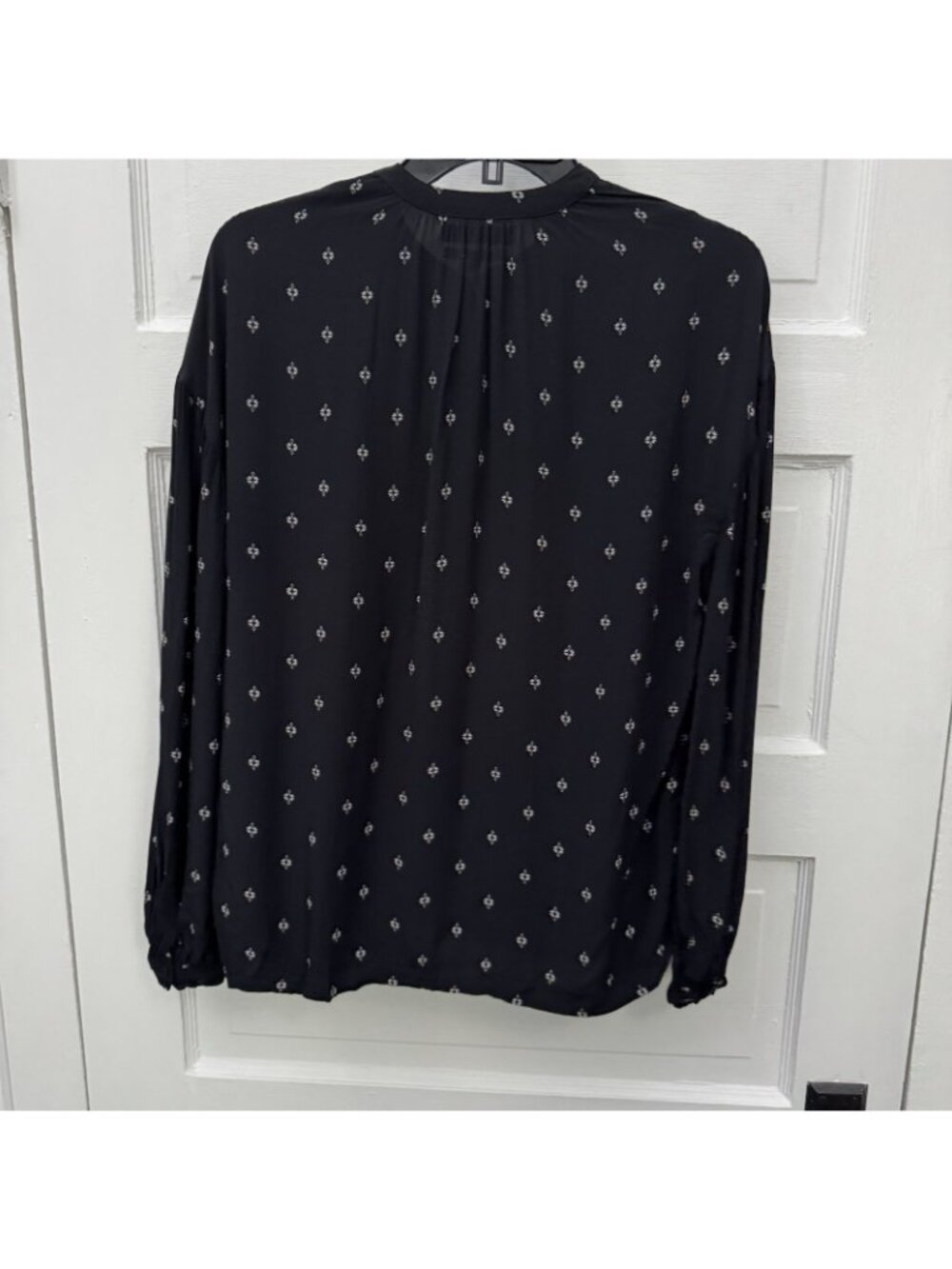 Something Navy Blouse Womens XS Black Floral Button Front Balloon Sleeve - Picture 3 of 6